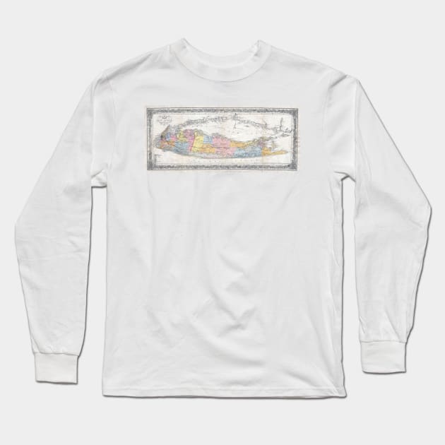 Vintage Map of Long Island New York (1857) Long Sleeve T-Shirt by Bravuramedia